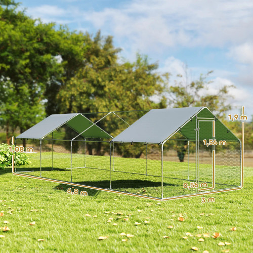 Pawhut Gallinero Para Exterior Grande 6,8x3x1,9 M 20,4 M² Con Cubierta Cerradura