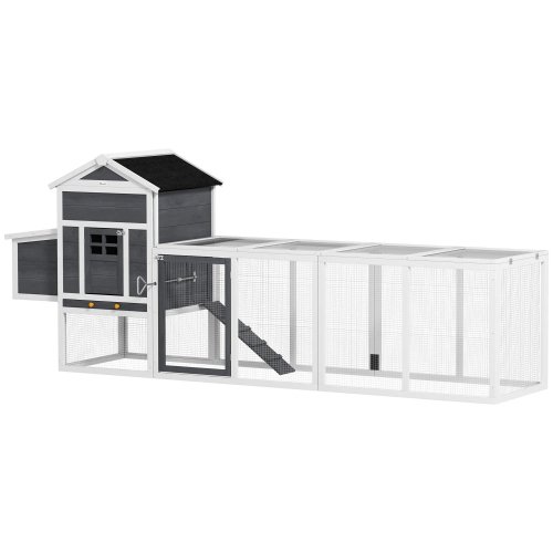Pawhut Gallinero Para Exterior Para 3-6 Gallinas 297,5x68x118 Cm Gris Y Blanco