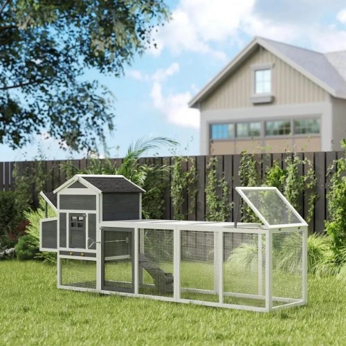 Pawhut Gallinero Para Exterior Para 3-6 Gallinas 297,5x68x118 Cm Gris Y Blanco