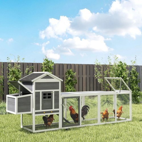 Pawhut Gallinero Para Exterior Para 3-6 Gallinas 297,5x68x118 Cm Gris Y Blanco