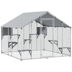 Pawhut Jaula Grande Para Gatos Exterior Con 2 Casitas 240x193x195 Cm Plata