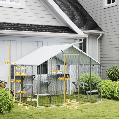 Pawhut Jaula Grande Para Gatos Exterior Con 2 Casitas 240x193x195 Cm Plata