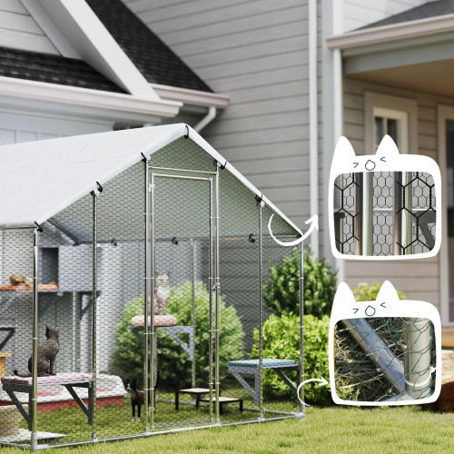 Pawhut Jaula Grande Para Gatos Exterior Con 2 Casitas 240x193x195 Cm Plata