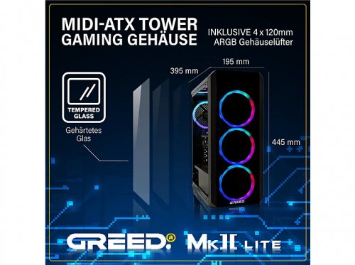 PC Gaming - GREED MK2 AMD Lite, AMD Ryzen 5 4600G, 16 GB RAM, 512 GB SSD, Radeon™ RX Vega 7, Windows 11 Pro, Negro