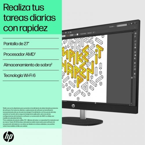 PC Sobremesa HP All-in-One 27 Ryzen 3 7320U 8GB 512GB SSD WiFi 6 Blanco