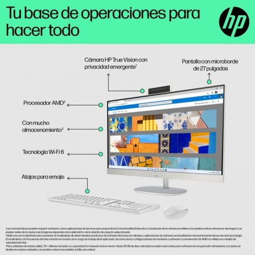 PC Sobremesa HP All-in-One 27 Ryzen 3 7320U 8GB 512GB SSD WiFi 6 Blanco