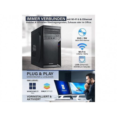 PC Sobremesa - HYPER BYTE Office Pc - para multimedia / oficina, Ryzen 3, 16 GB RAM, 1000 GB SSD, Sin tarjeta gráfica, Windows 11 Pro, Negro