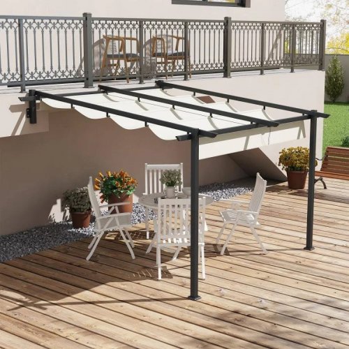 Pergola aluminio 3x3m toldo retráctil resistente al viento