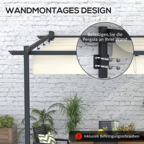 Pergola aluminio 3x3m toldo retráctil resistente al viento