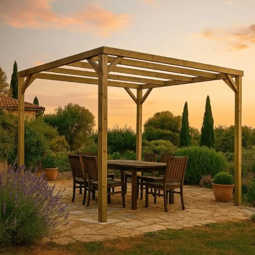 Pérgola autoportante Kora Vidahuerto Madera de Pino Tratada 240x240x240 cm