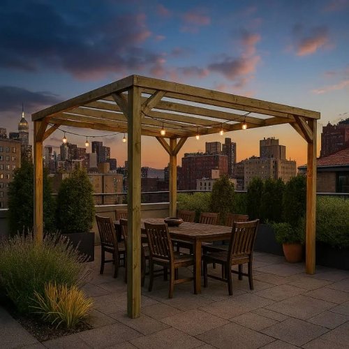 Pérgola autoportante Kora Vidahuerto Madera de Pino Tratada 240x240x240 cm