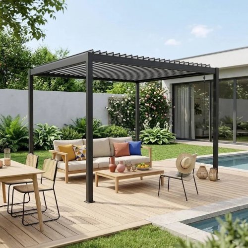 Pérgola bioclimática 3x3m de aluminio y acero con lamas orientables