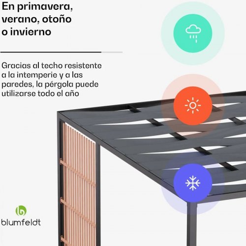 Pérgola Blumfeldt Shade Cove Vert 3x3m paredes laterales con recubrimiento de polvo resistente a la intemperie