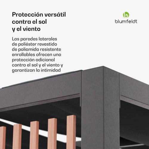 Pérgola Blumfeldt Shade Cove Vert 3x3m paredes laterales con recubrimiento de polvo resistente a la intemperie