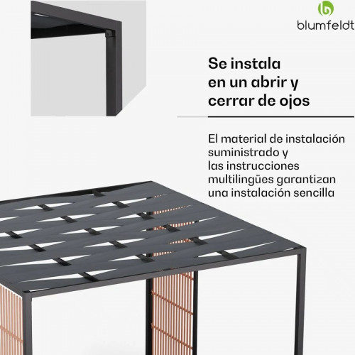 Pérgola Blumfeldt Shade Cove Vert 3x3m paredes laterales con recubrimiento de polvo resistente a la intemperie