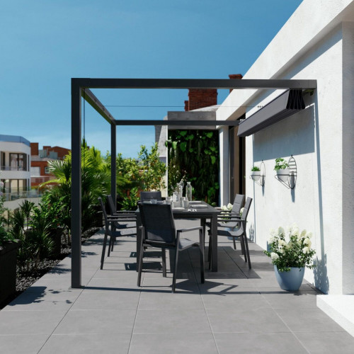 Pérgola de aluminio adosada con toldo NATERIAL de 350 x 260 cm negro