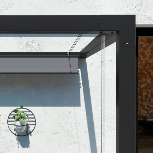Pérgola de aluminio adosada con toldo NATERIAL de 350 x 260 cm negro