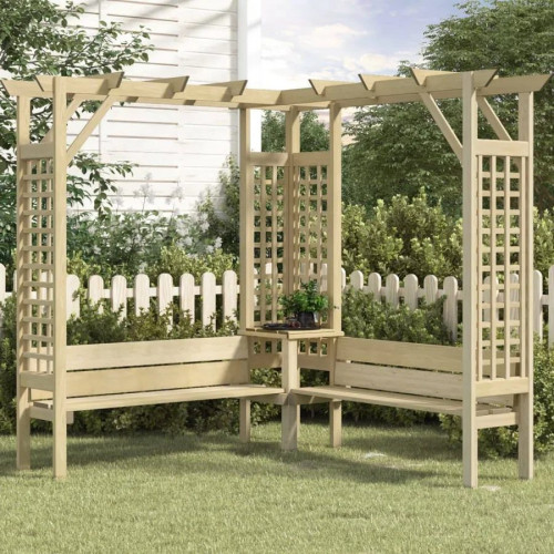 Pérgola de esquina con Banco Madera de Pino Impregnada Vidaxl