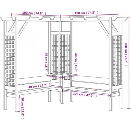 Pérgola de esquina con Banco Madera de Pino Impregnada Vidaxl