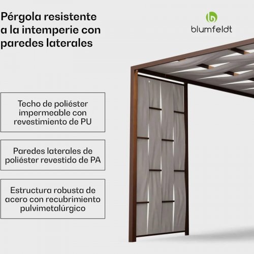Pérgola de tela Blumfeldt Shade Cove 3x3m paredes laterales con recubrimiento de polvo resistente a la intemperie