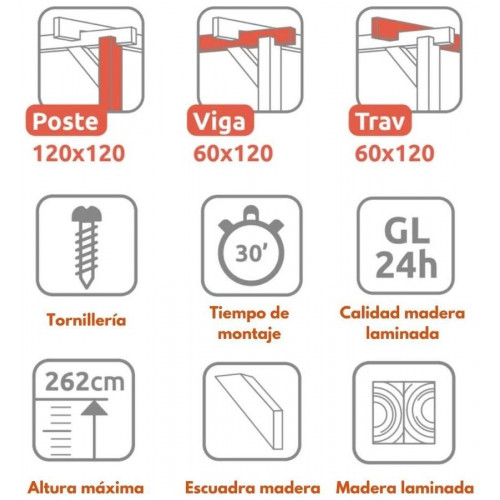 Pérgola laminada Adosada de Madera Cádiz Maderland