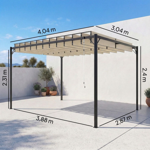 Pérgola Outsunny Metal, Poliéster Crema 404x304x240 cm