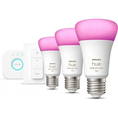 Philips Hue White & Color Ambiance Starterset 3xE27 + Bridge + 1 Dim Switches (929002468804)