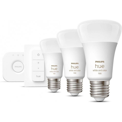 Philips Hue White & Color Ambiance Starterset 3xE27 + Bridge + 1 Dim Switches (929002468804)