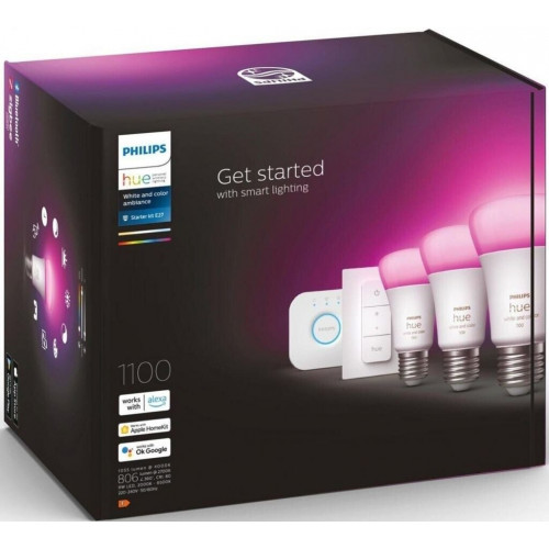 Philips Hue White & Color Ambiance Starterset 3xE27 + Bridge + 1 Dim Switches (929002468804)