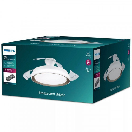 Philips Luz LED y Ventilador de Techo Retráctil Blanco/Dorado con Aspas Transparentes