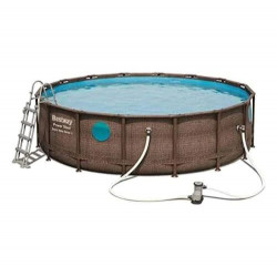 Piscina Desmontable Tubular Bestway Power Steel Diseño Rattan 488x122 cm Depuradora de Arena de 5.678 Litros/h