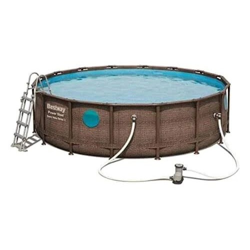 Piscina Desmontable Tubular Bestway Power Steel Diseño Rattan 488x122 cm Depuradora de Arena de 5.678 Litros/h