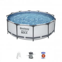 Piscina tubular de acero gris redonda ø 3.66x1 m con depuradora de cartucho y escalera de seguridad BESTWAY