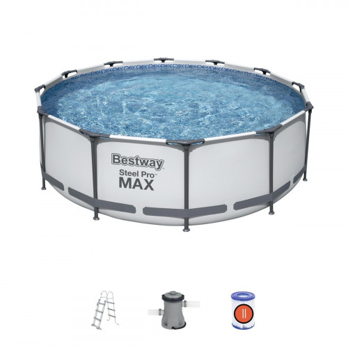 Piscina tubular de acero gris redonda ø 3.66x1 m con depuradora de cartucho y escalera de seguridad BESTWAY