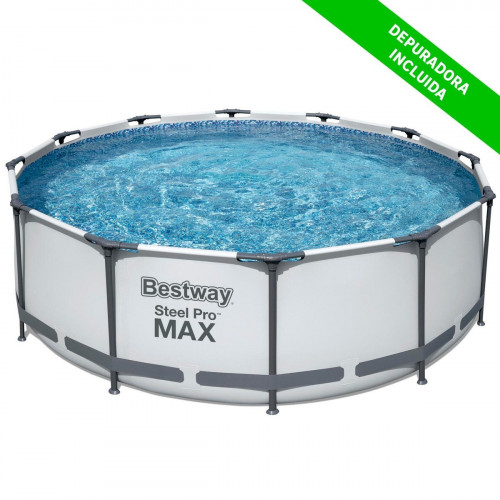 Piscina tubular de acero gris redonda ø 3.66x1 m con depuradora de cartucho y escalera de seguridad BESTWAY