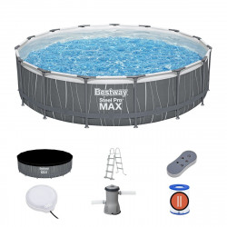 Piscina tubular de acero gris redonda ø 4.51x4.51x1.07 m con depuradora de cartucho y escalera de seguridad BESTWAY