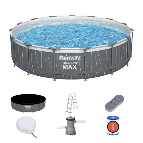 Piscina tubular de acero gris redonda ø 4.51x4.51x1.07 m con depuradora de cartucho y escalera de seguridad BESTWAY