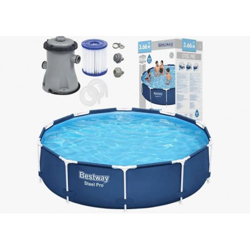 Piscina tubular de PVC gris redonda ø 3.66x0.76 m con depuradora de cartucho BESTWAY