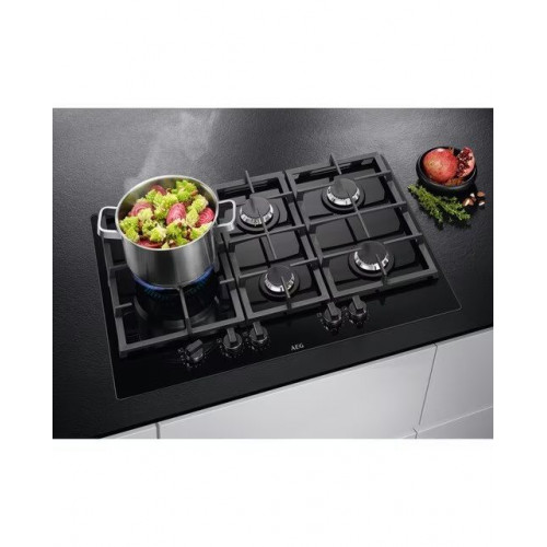 Placa de gas AEG con 5 quemadores - HKB75820NB Cristal negro