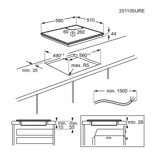 Placa Inducción AEG 60 cm Mate, 3 zonas, Flexipuente, Mate, Antiarañazos, Serie 6000 - TI63IF00IZ Negro mate