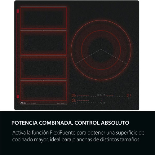 Placa Inducción AEG 60 cm Mate, 3 zonas, Flexipuente, Mate, Antiarañazos, Serie 6000 - TI63IF00IZ Negro mate