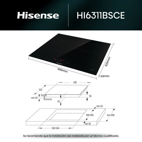 Placa inducción Hisense con 3 zonas de cocción - HI6311BSCE Negro