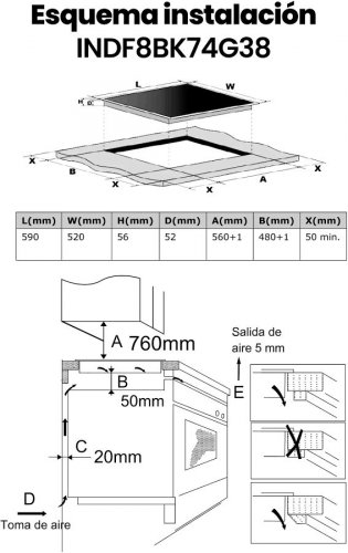 Placa inducción Infiniton INDF8BK74G38 8 Zonas