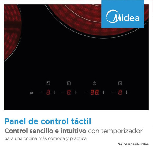 Placa Induccion MIDEA 3 zonas con tecnología Inverter Quattro - MIH740T278K0 Negro