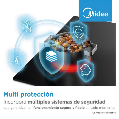 Placa Induccion MIDEA 3 zonas con tecnología Inverter Quattro - MIH740T278K0 Negro
