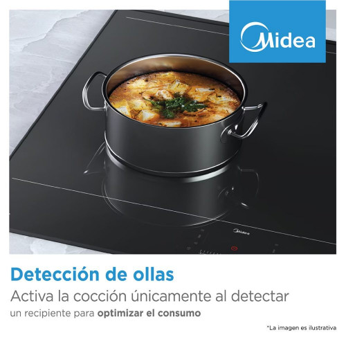 Placa Induccion MIDEA 3 zonas con tecnología Inverter Quattro - MIH740T278K0 Negro