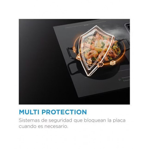 Placa inducción Midea con 3 zonas de cocción, zona Gigante - MIH740T463K0 Cristal negro