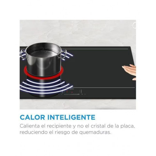 Placa inducción Midea con 3 zonas de cocción, zona Gigante - MIH740T463K0 Cristal negro