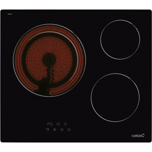 Placa vitrocerámica CATA TDHN 603 con 3 zonas de cocción zona grande de 27cm 5400 W negro 60cm