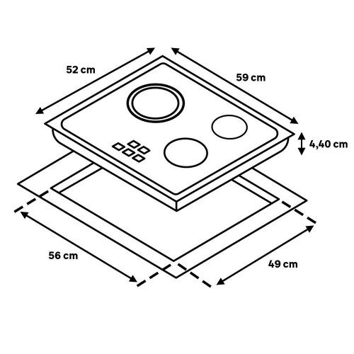 Placa vitrocerámica CATA TDHN 603 con 3 zonas de cocción zona grande de 27cm 5400 W negro 60cm